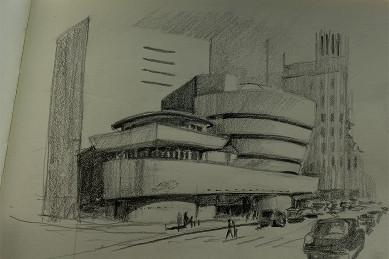 A black and white sketch